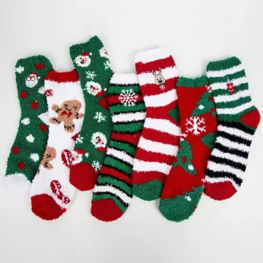 7-Pair Women’s Fuzzy Socks Cozy Fluffy Warm Christmas Winter Gift Set